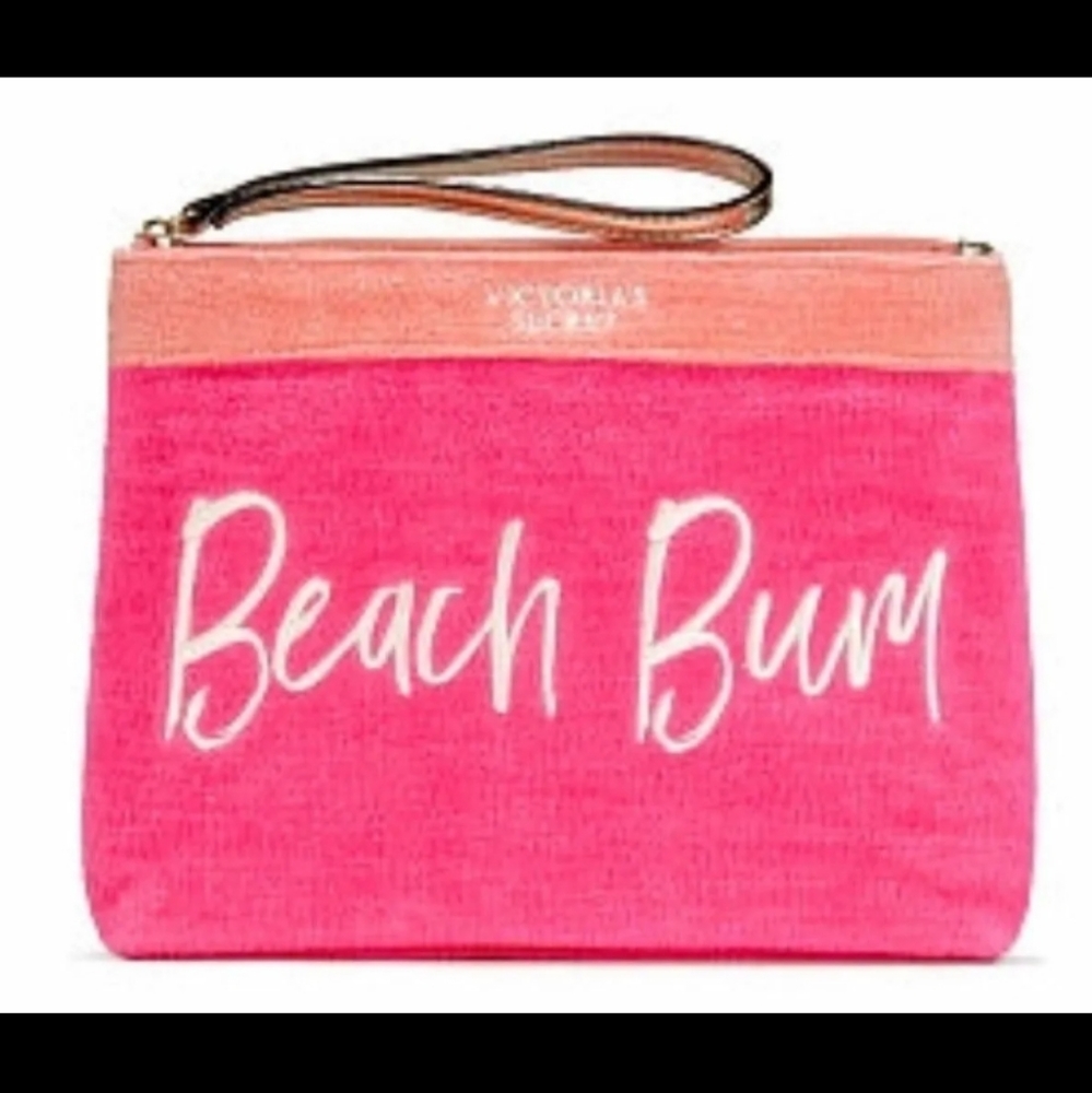 NWT - Victoria Secret-Pink & Coral/ Orange " BEACH BUM" Wristlet